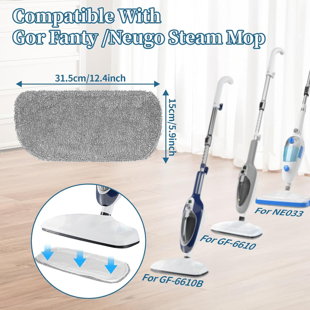 5 Pack Steam Mop Replacement Pads,Steam Mop Pads Compatible with GorFanty Steam Mop GF-6610B &