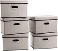 PRANDOM Foldable Storage Bin with Lid [5-Pack] Linen Fabric Decorative Storage Box Organizer