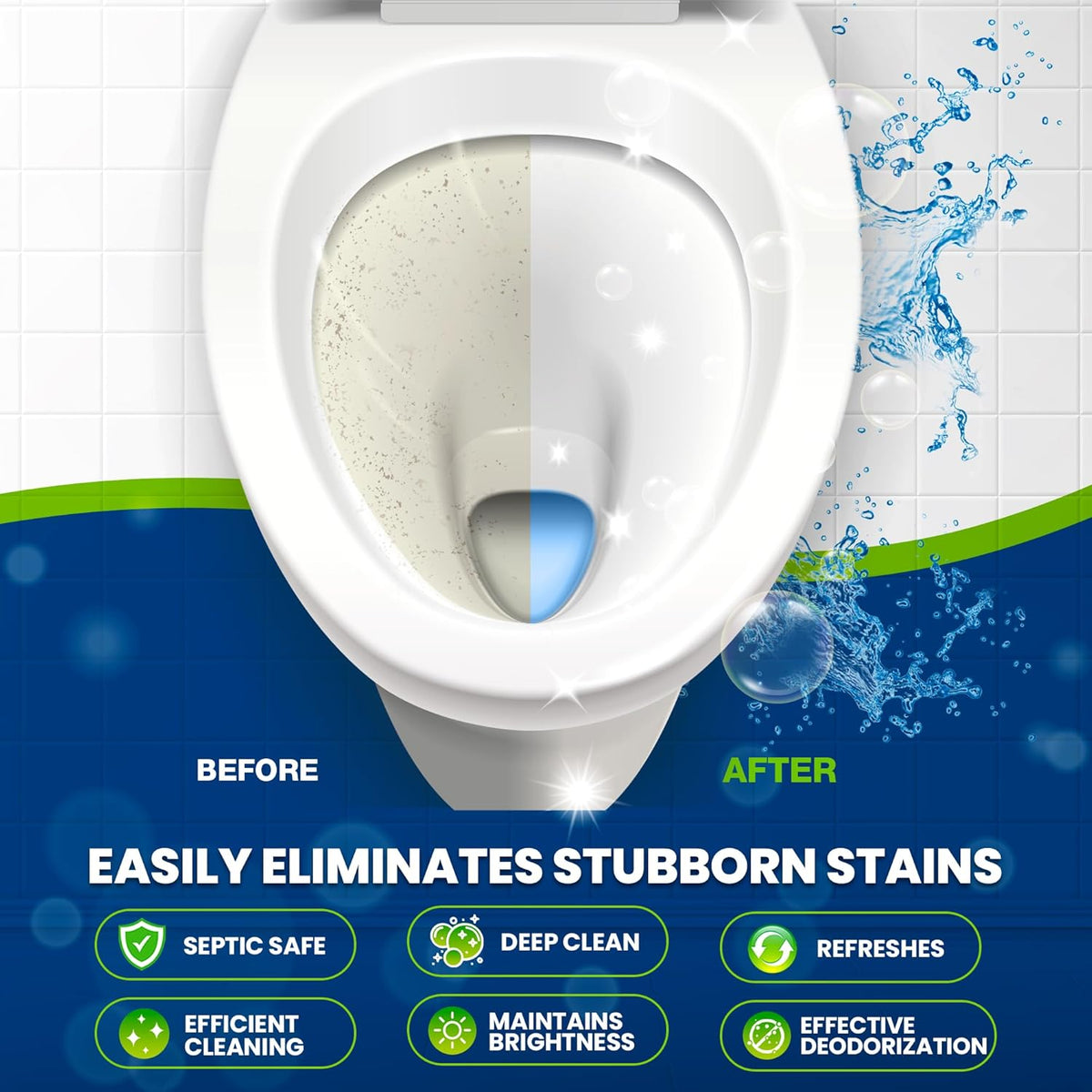 True Fresh Toilet Bowl Cleaner Tablets 24 Pack – Deodorizer & Septic Safe – Deep Cleaning, Odor