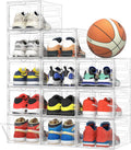 Pinkpum Upgraded Hard Shoe Storage Box 12 Pack X-Large Fit Size 12, Thicken & Sturdy Clear Plastic