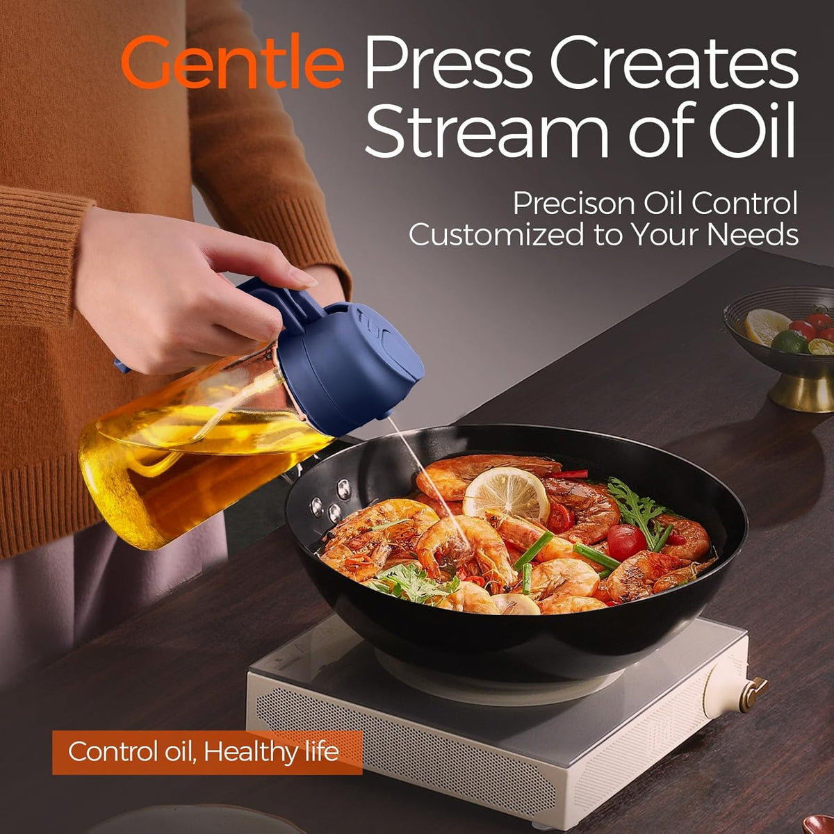 YARRAMATE 16oz/470ml Glass Olive Oil Sprayer for Cooking with Stickers, 2 in 1 Oil Dispenser for