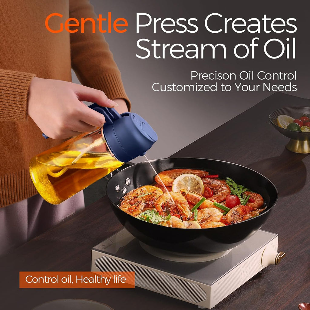 YARRAMATE 2Pcs 16oz/470ml Glass Olive Oil Sprayer for Cooking with Stickers, 2 in 1 Oil Dispenser