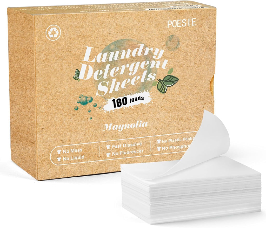 Poesie Laundry Detergent Sheets Magnolia Scent 160 Sheets 80 Large Loads Liquidless Effective