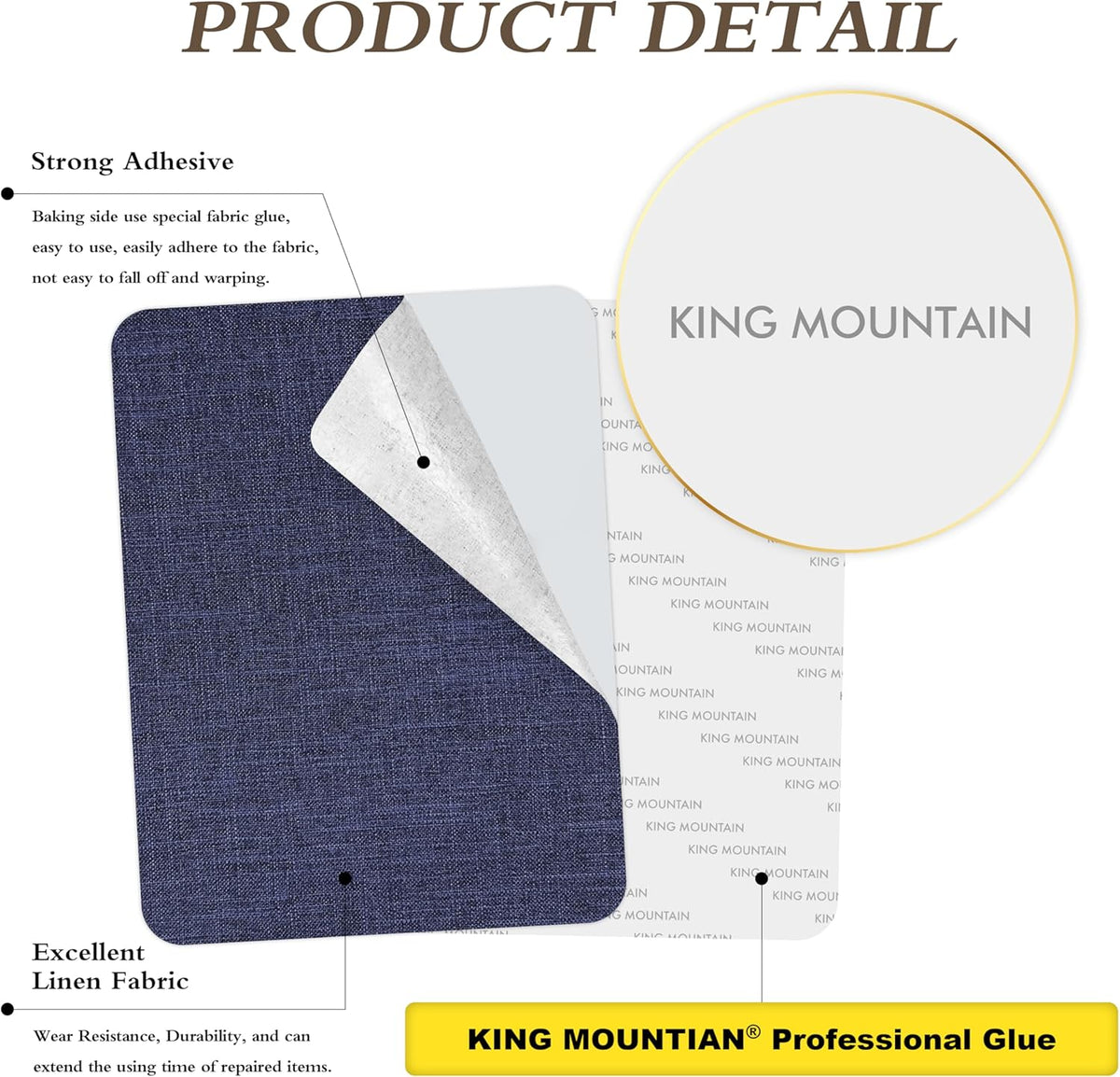 KING MOUNTAIN Fine Linen Repair Patches, 12" x 40" Dark Blue, 1.0, Self-Adhesive, Polyester