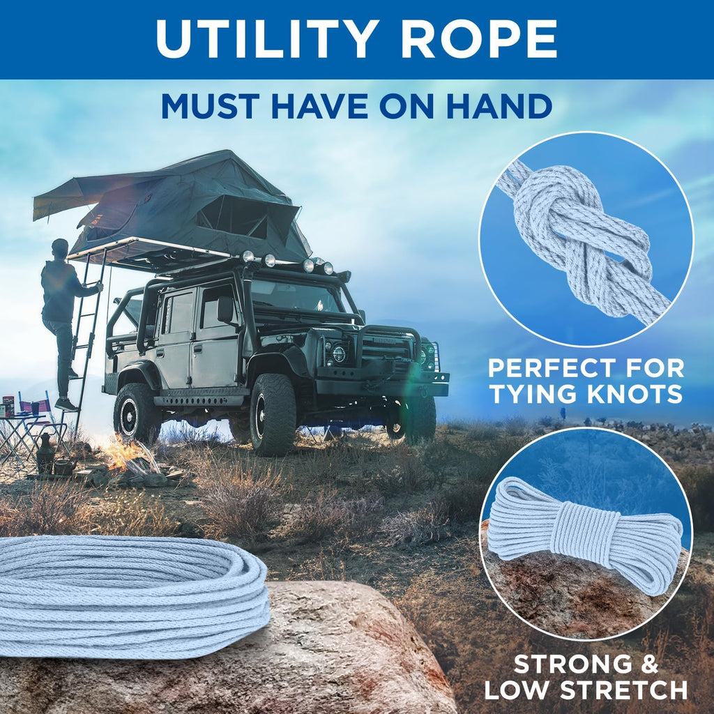 TECEUM Cotton Rope 3/16” (5 mm) – 50 FT – Strong All-Purpose Braided Rope – Natural Cotton – for