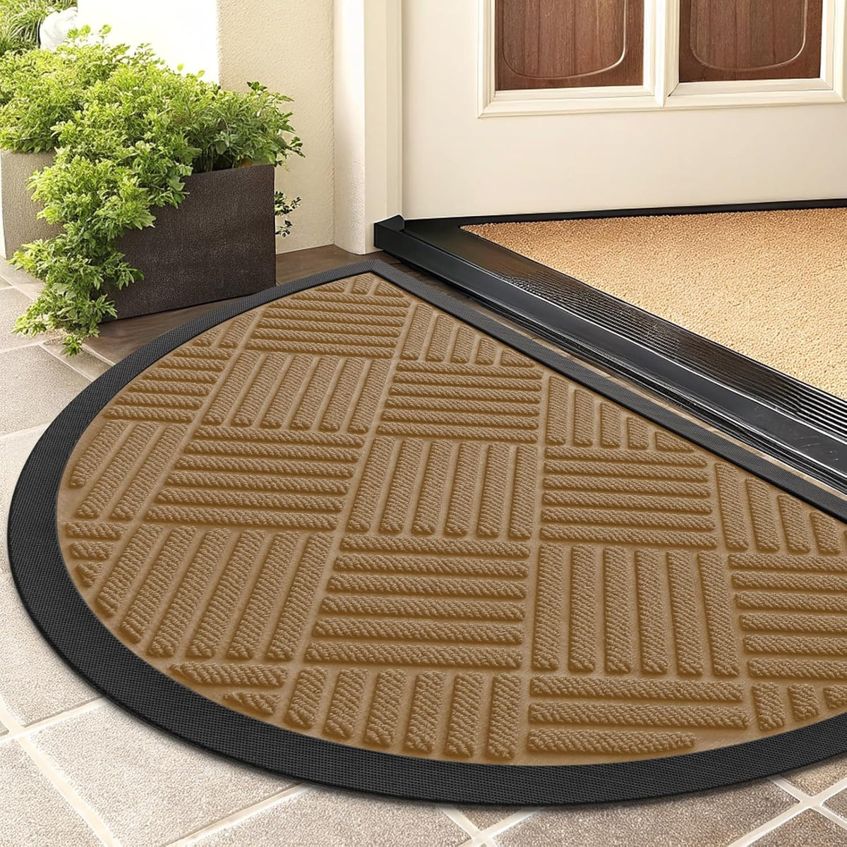 Smiry Half Circle Front Door Mat Outside Entrance, Heavy Duty Outdoor Indoor Natural Rubber