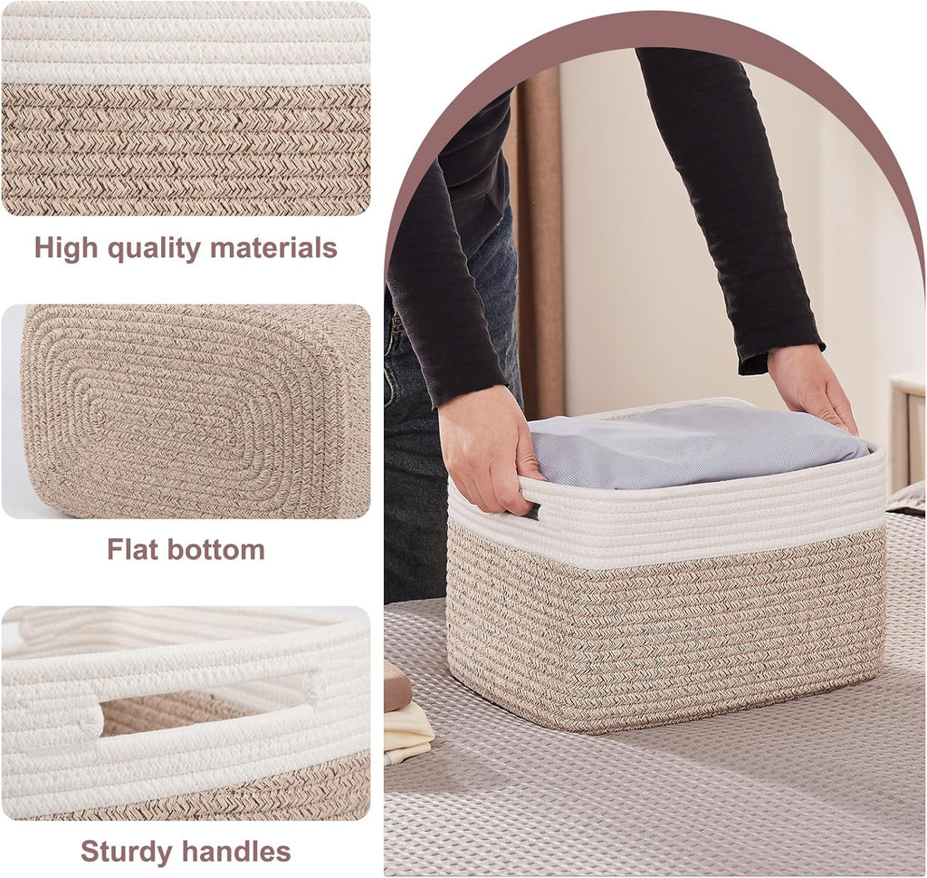 OIAHOMY 4 Pack Storage Baskets for Organizing, Basket for Shelves with Handle, Woven Baskets for