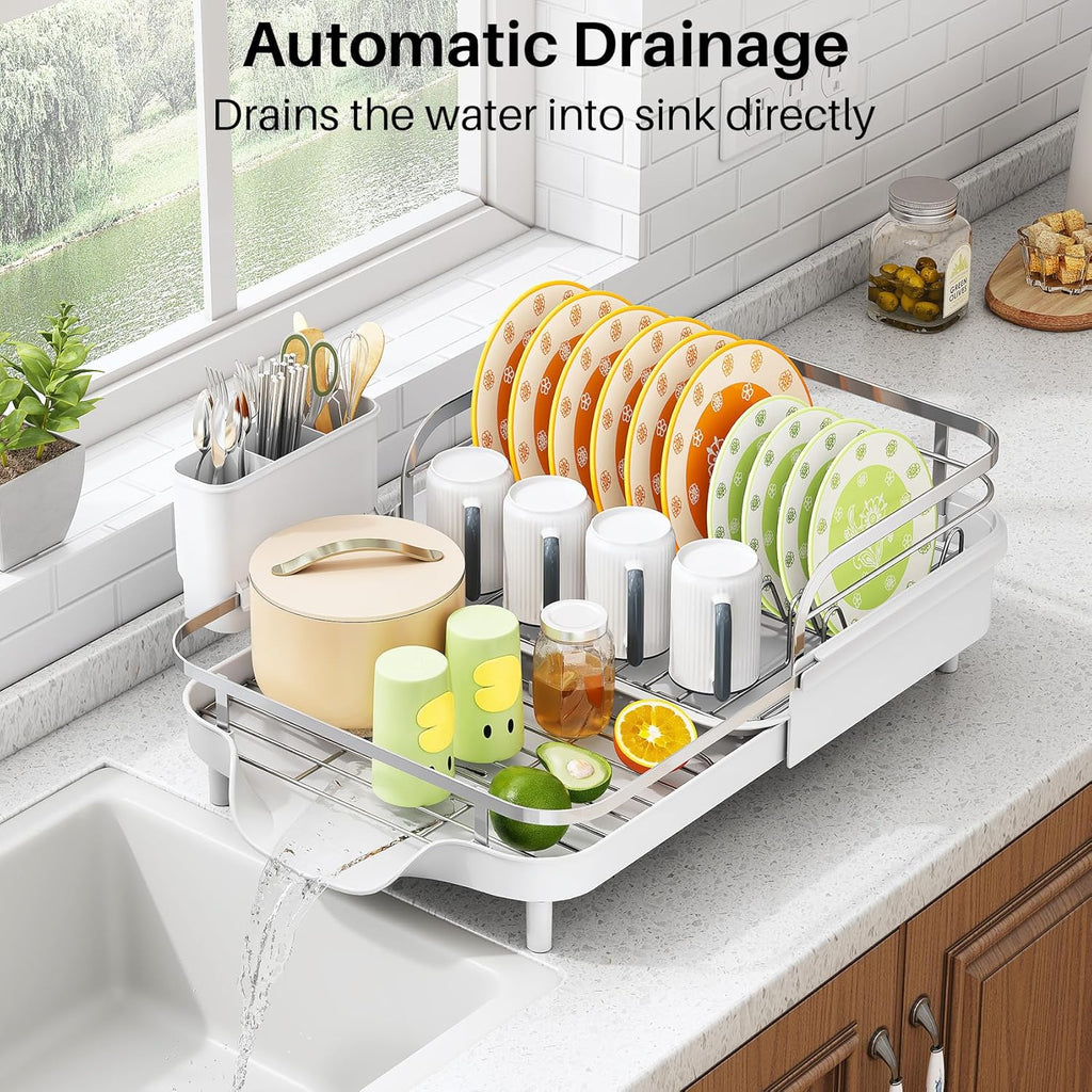 SAYZH Dish Drying Rack - Expandable Dish Rack for Kitchen Counter, Rust-Resistant Dish Drainer with