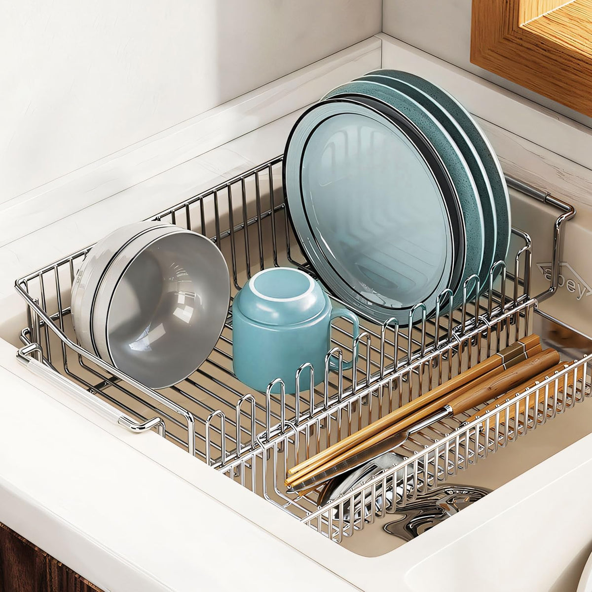 304 Stainless Steel Over Sink Counter Top Perfect Dish Drainer, Extendable Drainage Basket Drying