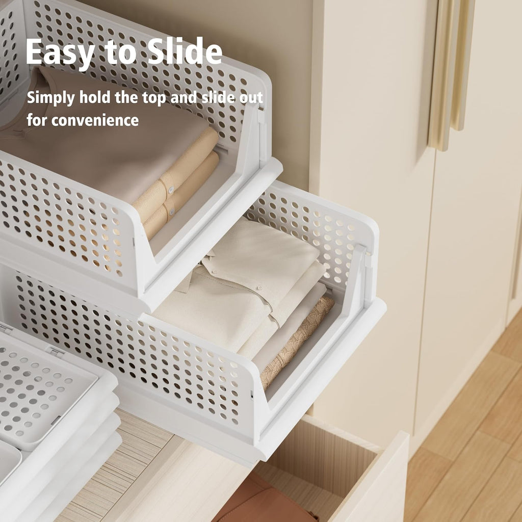 Proarea 5 Pack Stackable Plastic Storage Basket Closet Organizer Bin Foldable Clothes Organizer