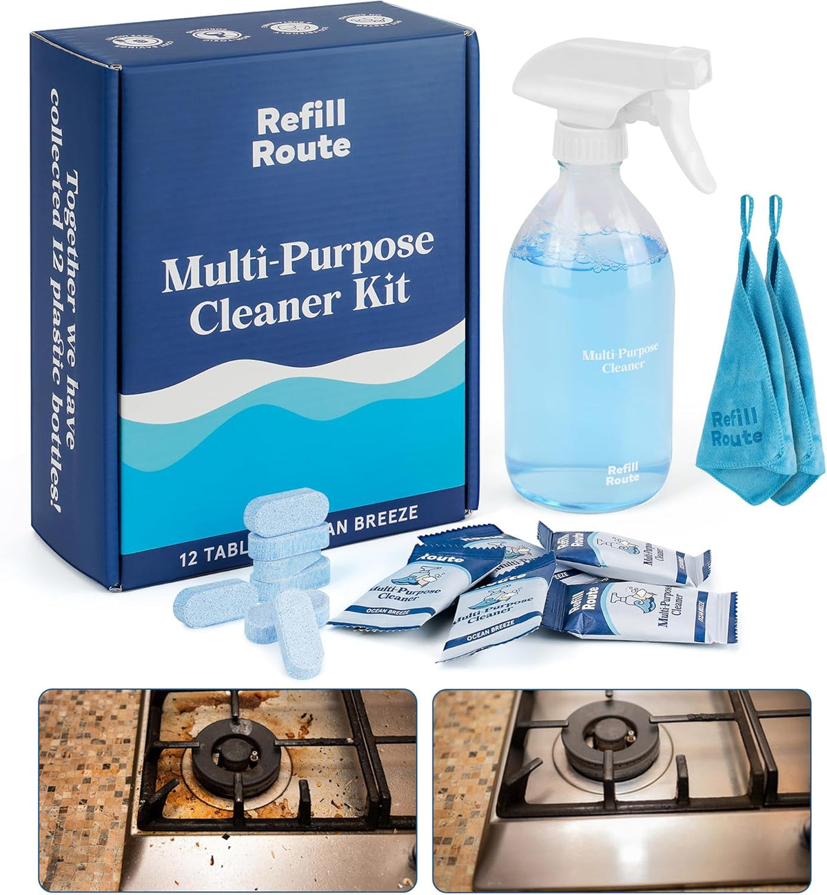 All Purpose Cleaning Tablet Kit with Reusable Glass Spray Bottle - Multipurpose Cleaner Spray