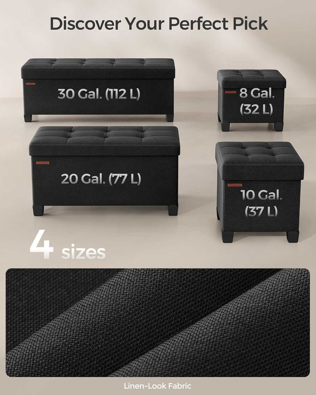 SONGMICS Storage Ottoman Bench, Foldable Foot Rest with Legs, 15 x 43 x 15.7 Inches, End of Bed
