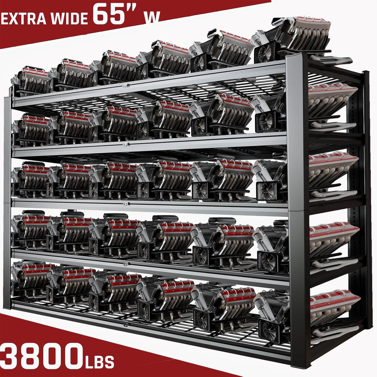 65" W Garage Shelving Heavy Duty, 5 Tier Garage Shelves, 30" D Adjustable Storage Shelving Unit