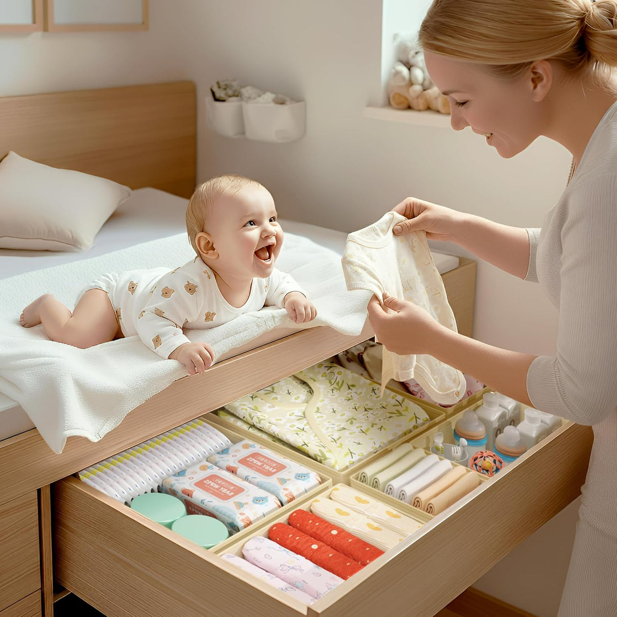 DIMJ Drawer Organizer Clothes - 18 Pack Baby Dresser Organizer for Nursery, Foldable Drawer
