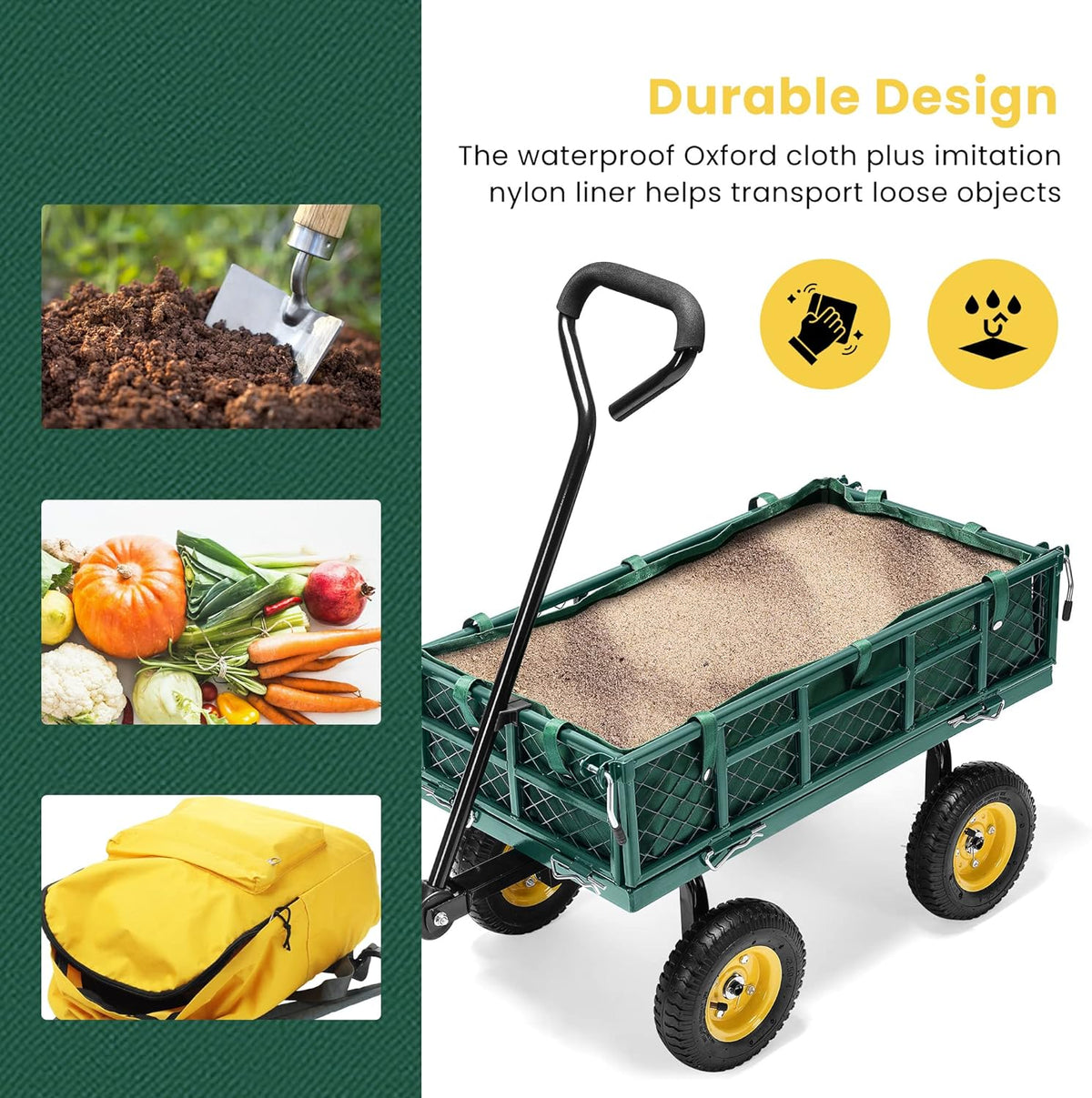 VIVOHOME Heavy Duty 400 Lbs Capacity Mesh Steel Garden Cart Folding Utility Wagon with Removable