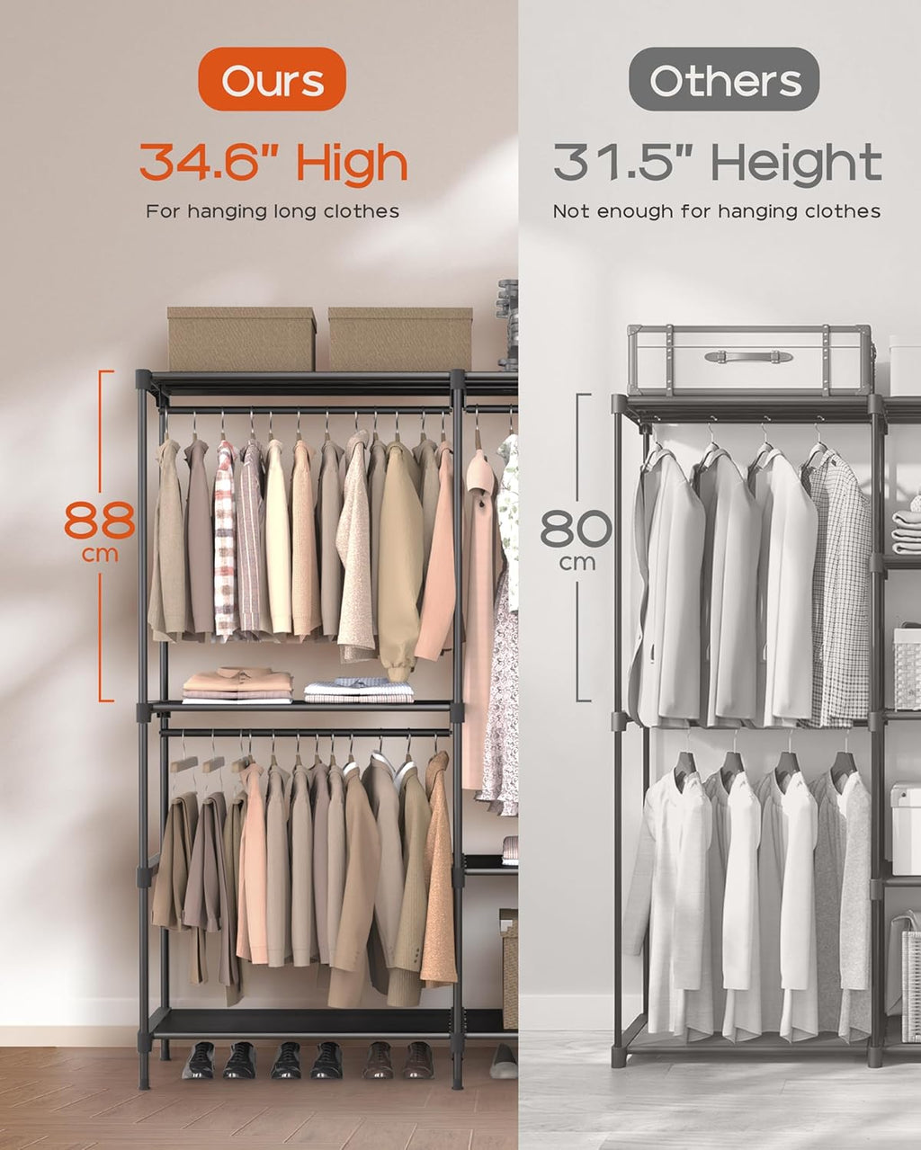 Clothes Rack, Portable Closet, 54.3 Inch Large Capacity Wardrobe Closet, Clothes Storage Organizer