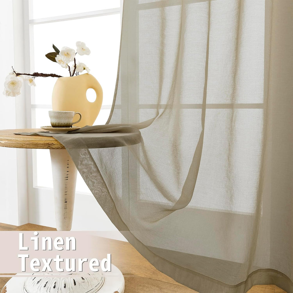 Tollpiz Short Sheer Door Curtain Closet Linen Textured Curtain Sheers Doorway Light Filtering Voile