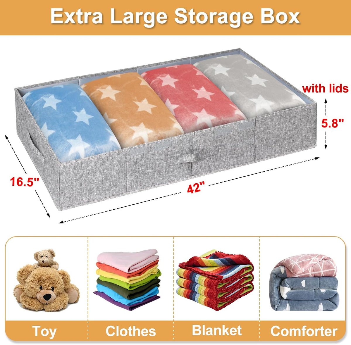 punemi Extra Large Under Bed Storage 65L, 42*16.5*5.8 in Tall underbed storage containers with