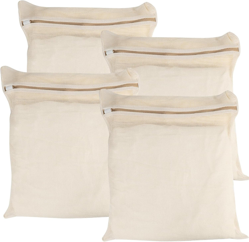 4-Piece Large Durable Organic Cotton Mesh Laundry Bags with Sturdy Zippers and Breathable Mesh are