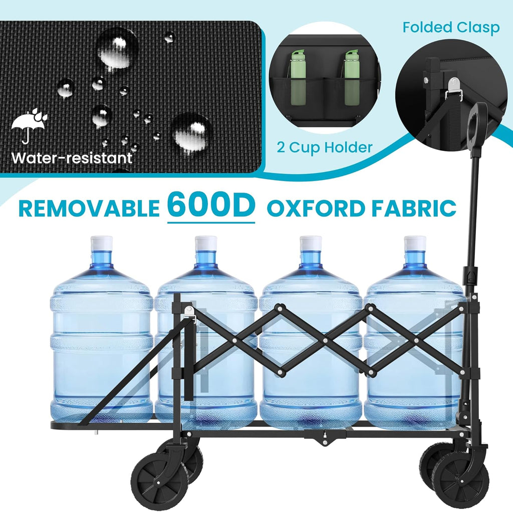 Collapsible Folding Wagon with Tailgate, Wagons Carts Foldable with 350lbs Capacity, Lightweight