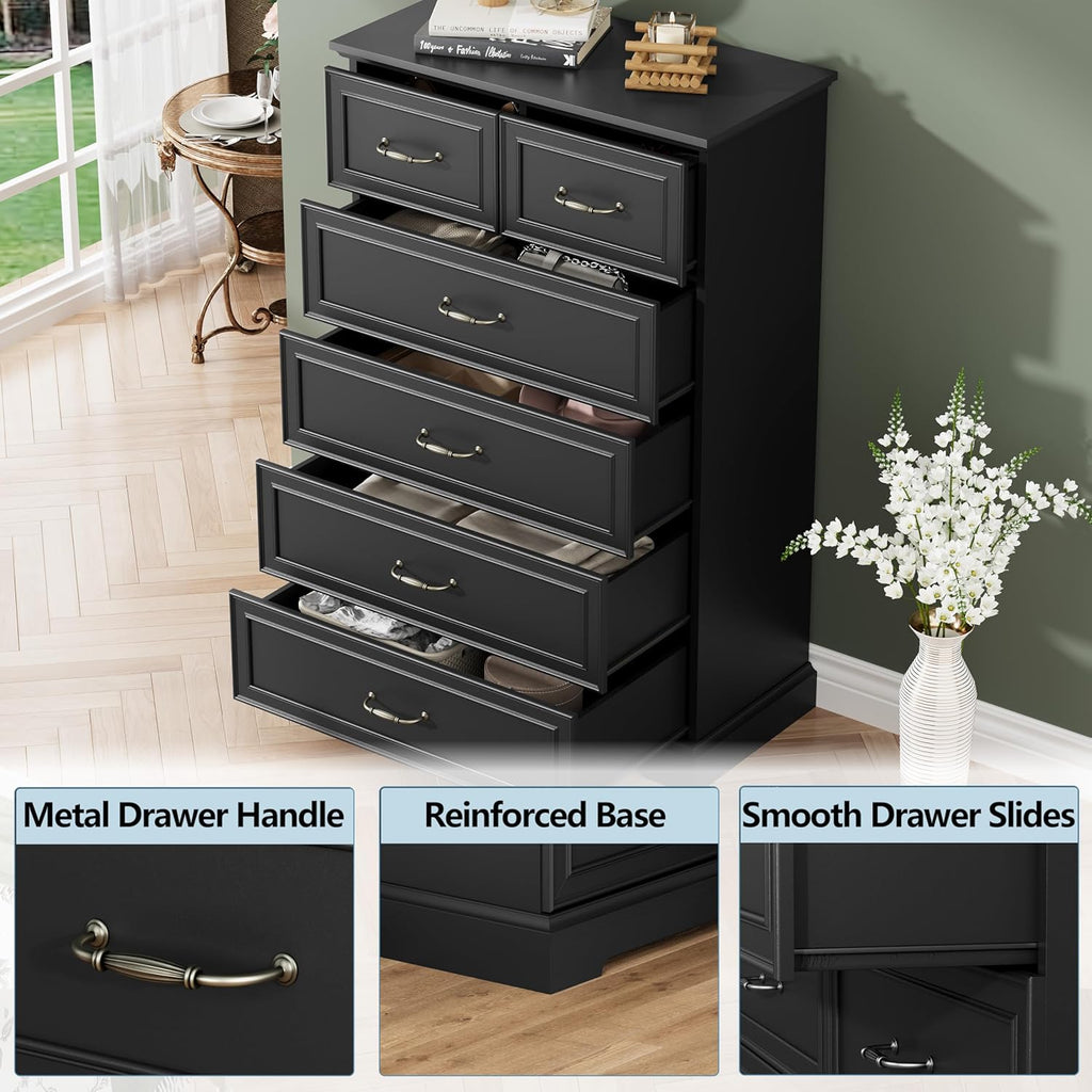 6 Drawer Dresser for Bedroom, 49" Tall Wooden Chest of Drawers, Rustic Farmhouse Dresser with Large