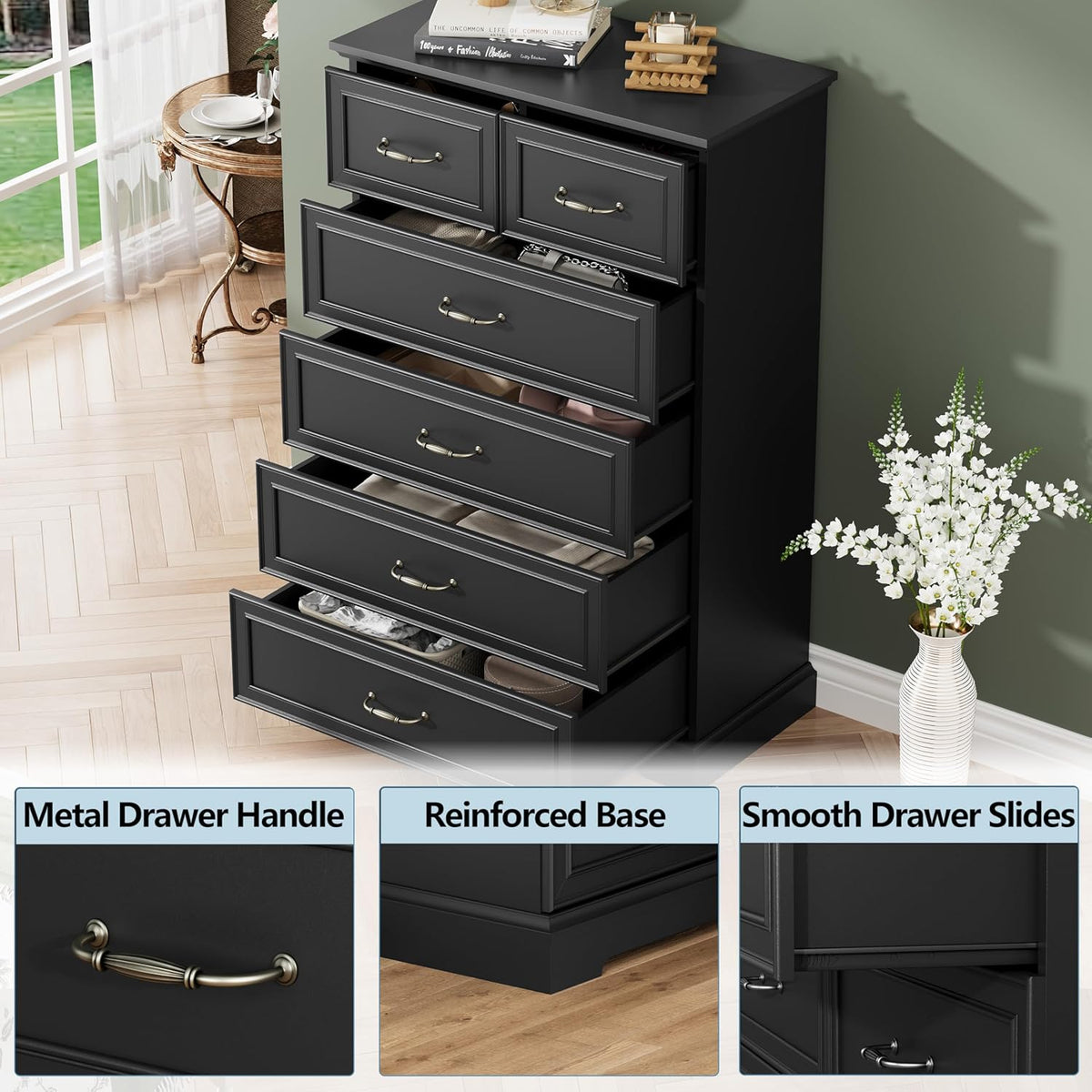6 Drawer Dresser for Bedroom, 49" Tall Wooden Chest of Drawers, Rustic Farmhouse Dresser with Large
