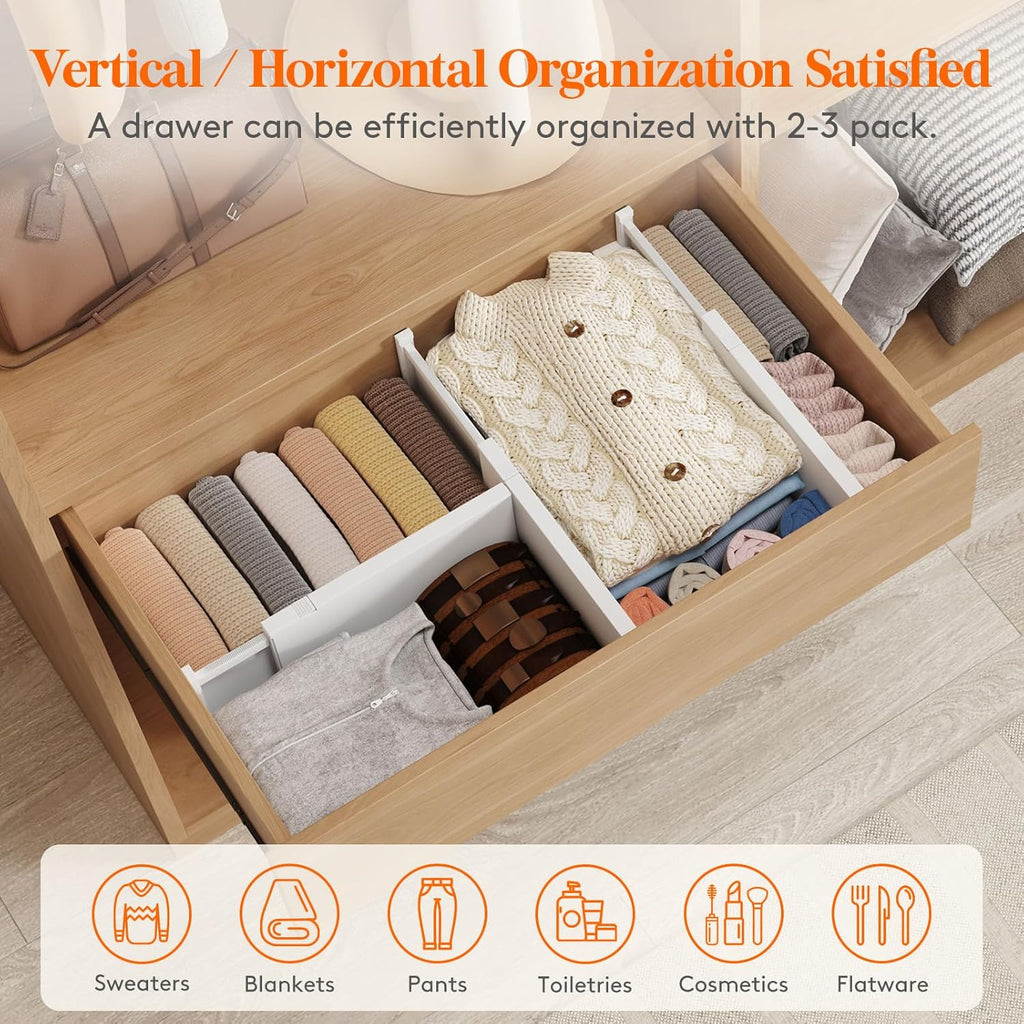 Lifewit 8 Pack Drawer Dividers Plastic 6" High, 13.5-22" Adjustable Drawer Organizers for Clothes