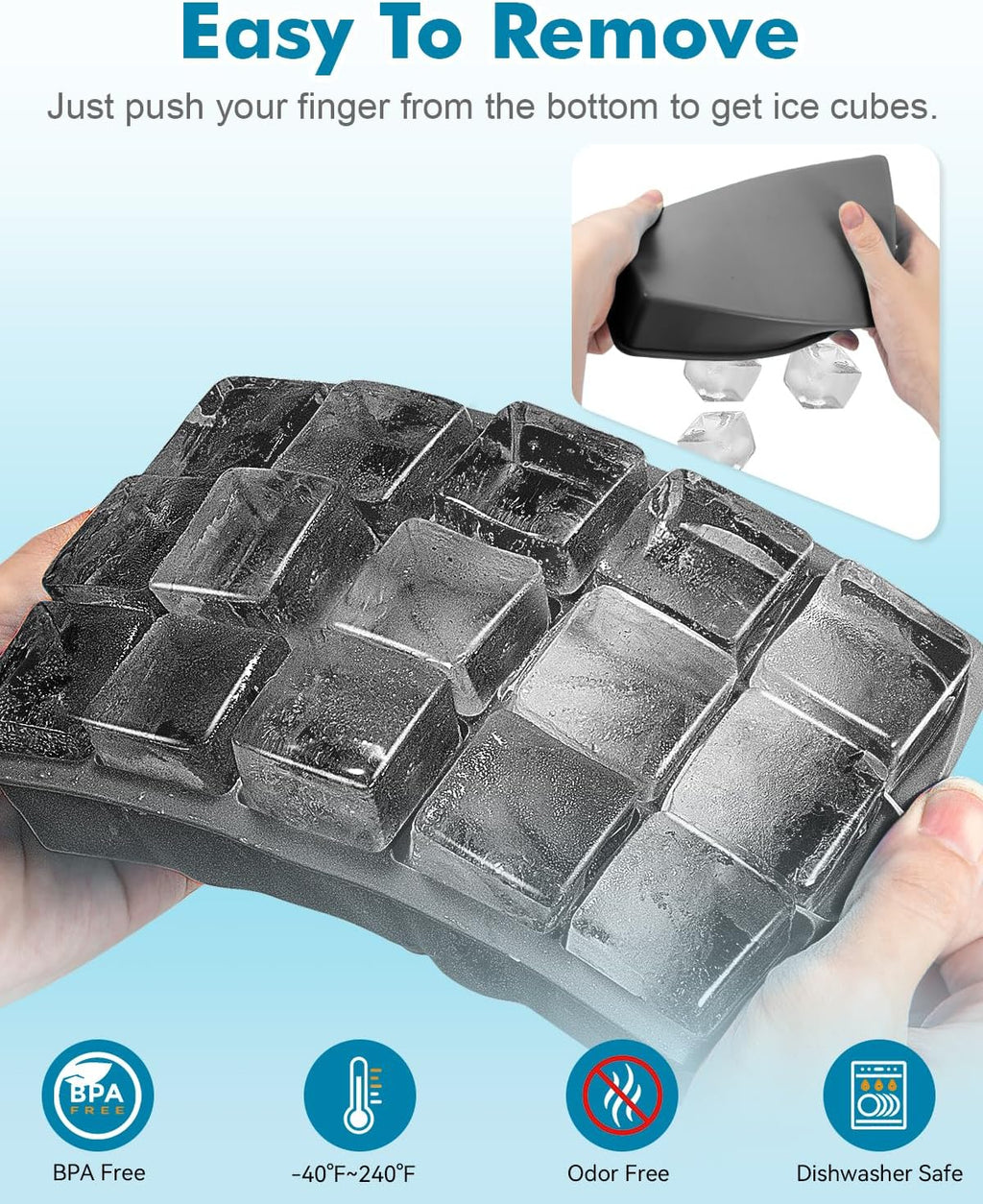 Silicone Ice Cube Trays for Freezer 2 Pack, Easy Release Square Ice Cubes Mold, Best Rubber Ice