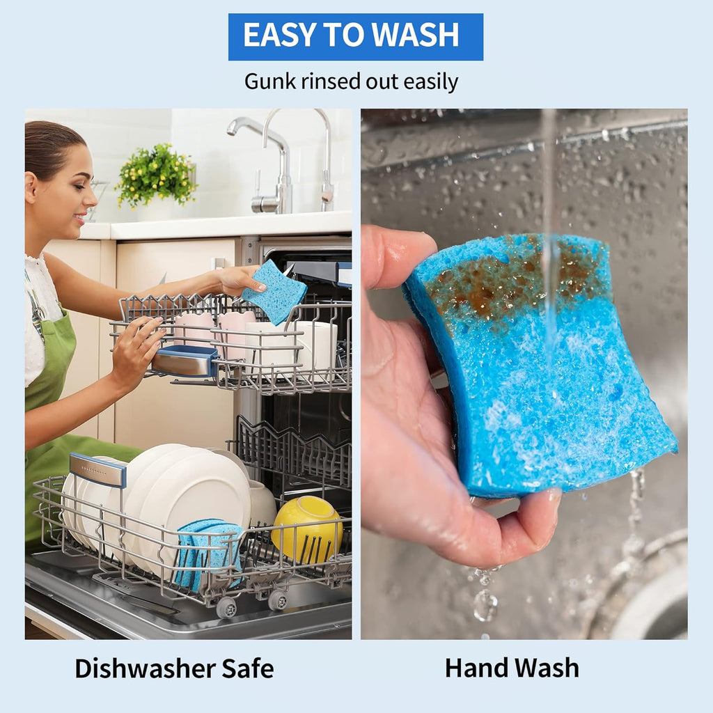 HOMERHYME Non-Scratch Cellulose Scrub Sponges 24 Pack, Kitchen Sponge with Double-Side & Ergonomic