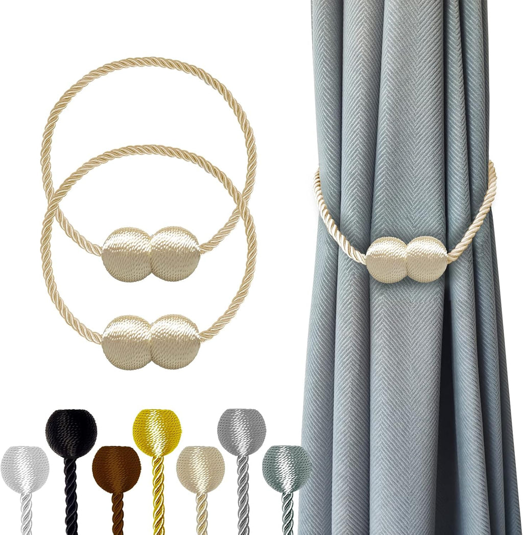 Hion Magnetic Curtain Tiebacks Beige 2pcs, Curtain Tiebacks Buckles Holdbacks Holders Hooks Clip