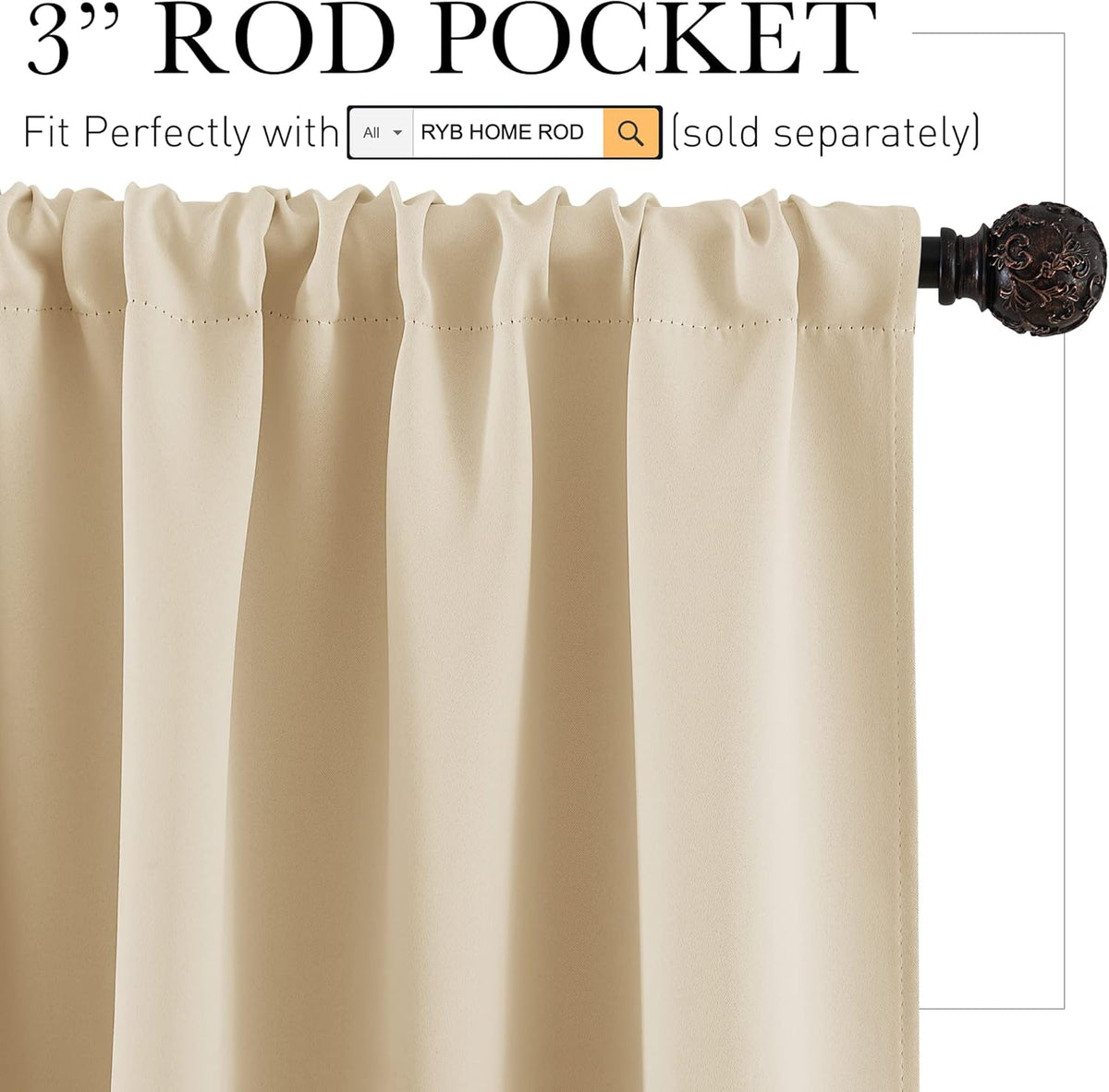 RYB HOME Thermal Insulated Small Window Curtains Short Drapes for Nursery Bathroom Kitchen Laundry