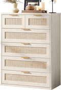 LEYAOYAO White Dresser for Bedroom, 42" Tall Chest of Drawers, Modern 6 Drawers Boho Rattan