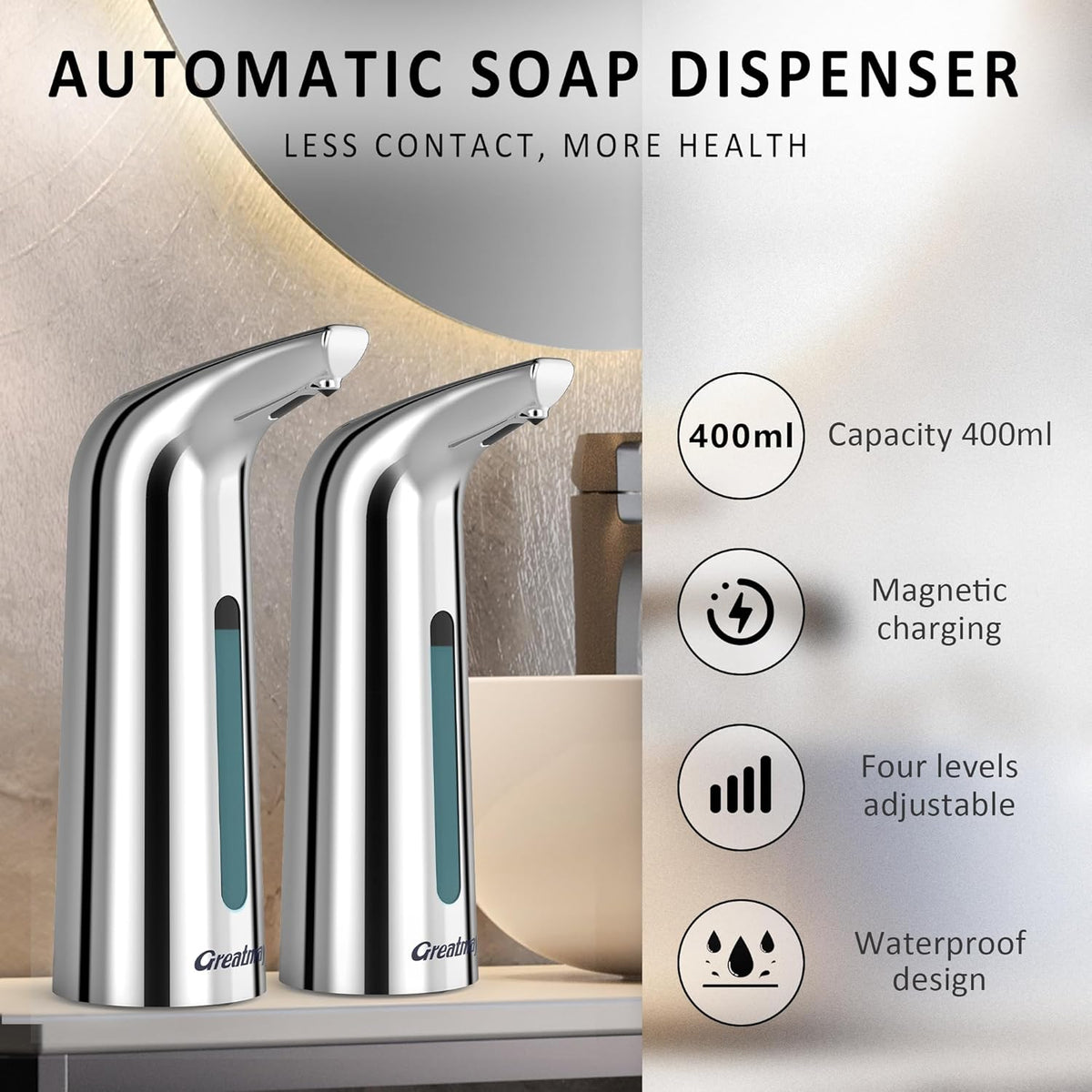 Convenient Automatic Soap Dispenser,4 Adjustable Levels Touchless Hand Sanitizer Pump with Infrared