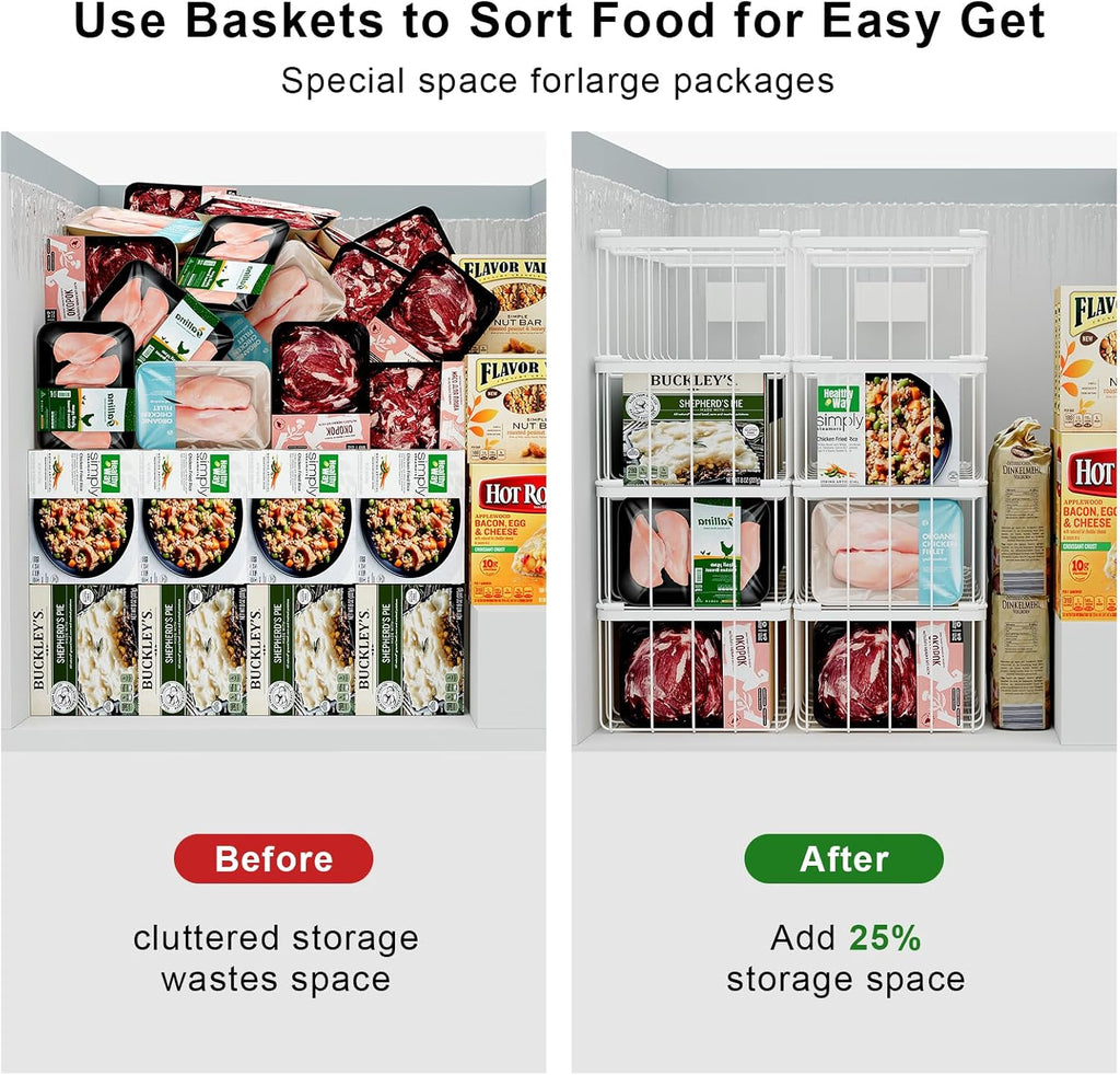 Freezer Storage Organize Baskets - 2 Pack Stackable Deep Freezer Organizer Bins for Most 7 Cu.FT