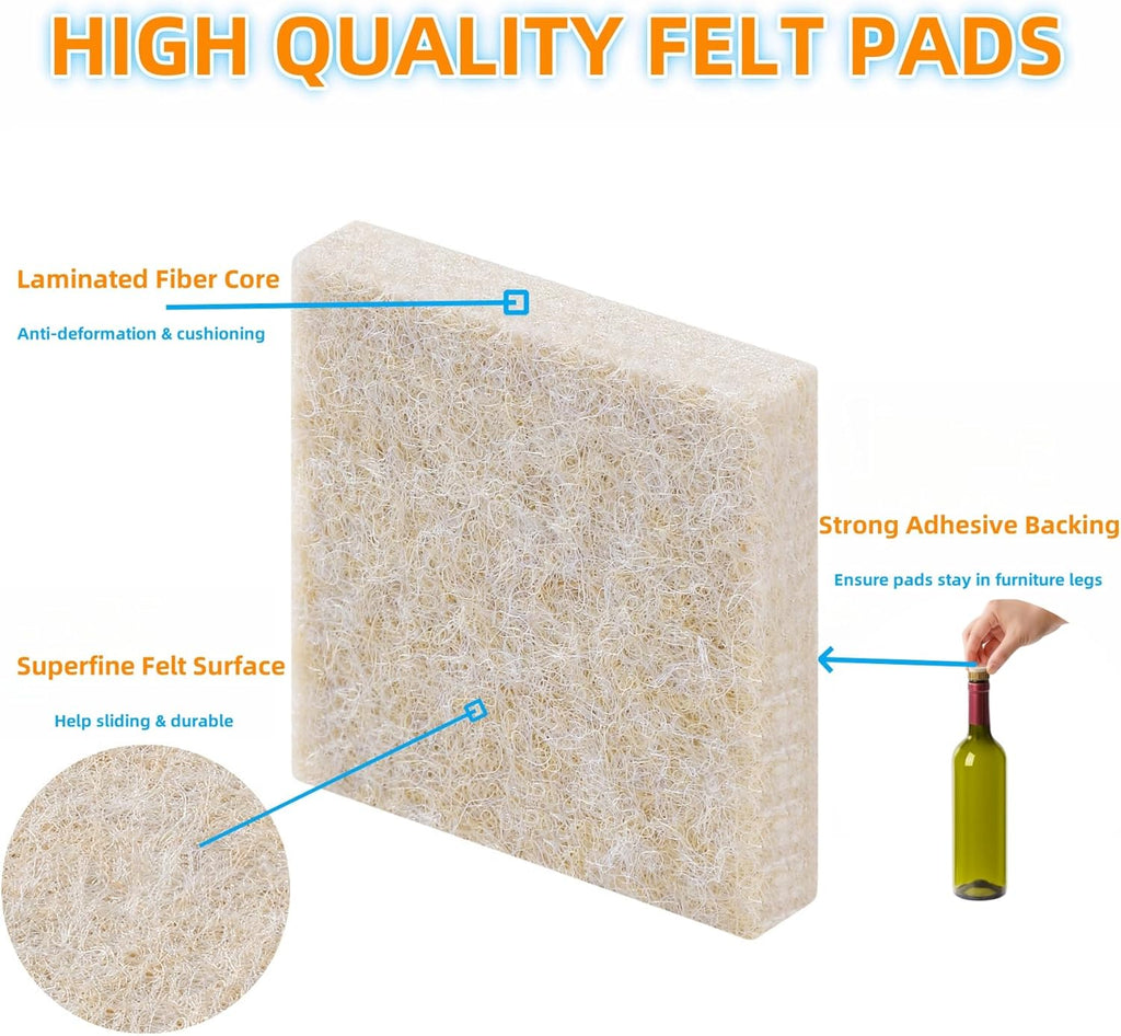 Furnigear Felt Furniture Pads for Hardwood Floor - Self Adhesive Chair Felt Pads, Floor Protector