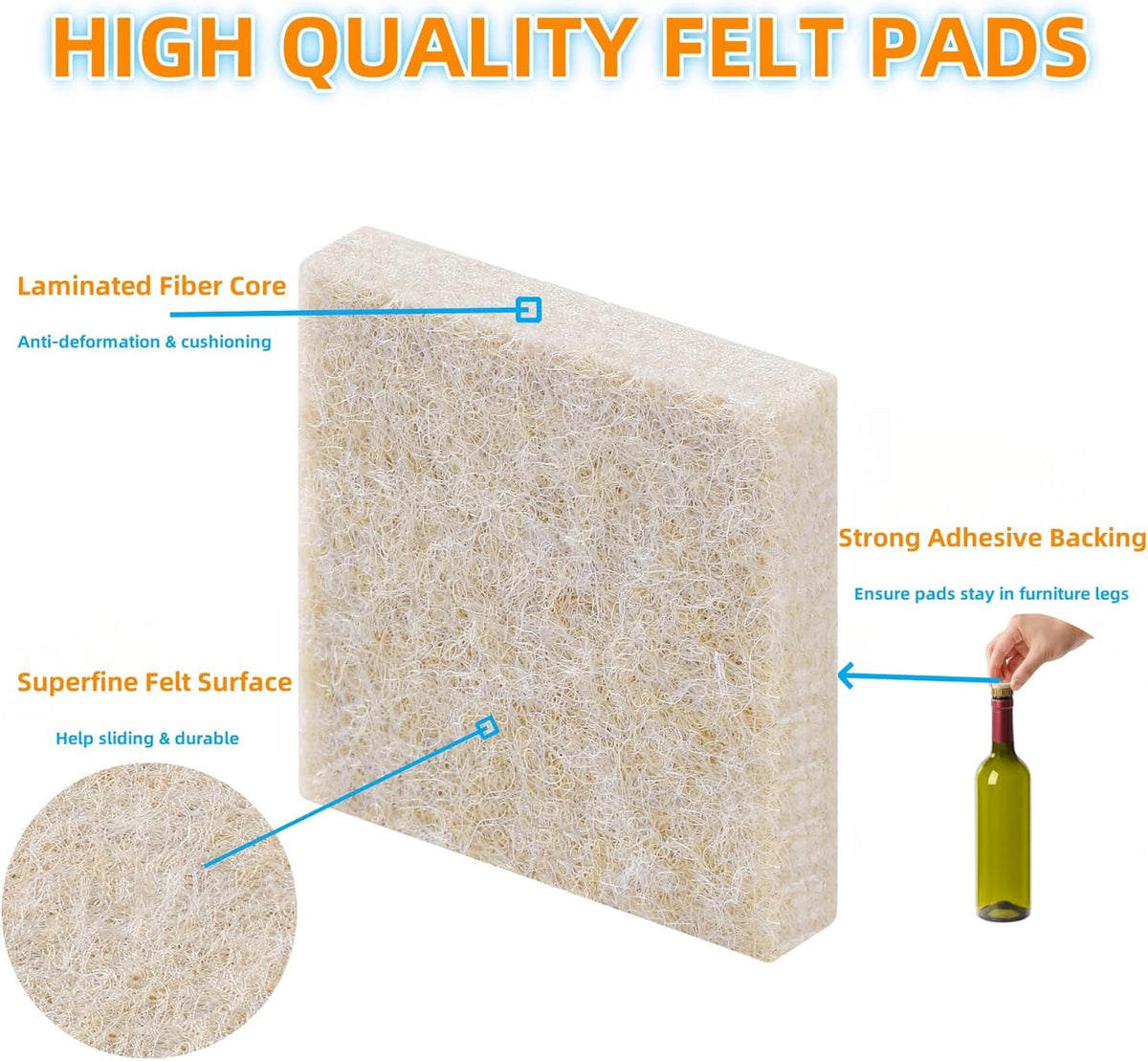 Furnigear Felt Strips with Adhesive Backing for Furniture - Felt Furniture Pads for Hardwood