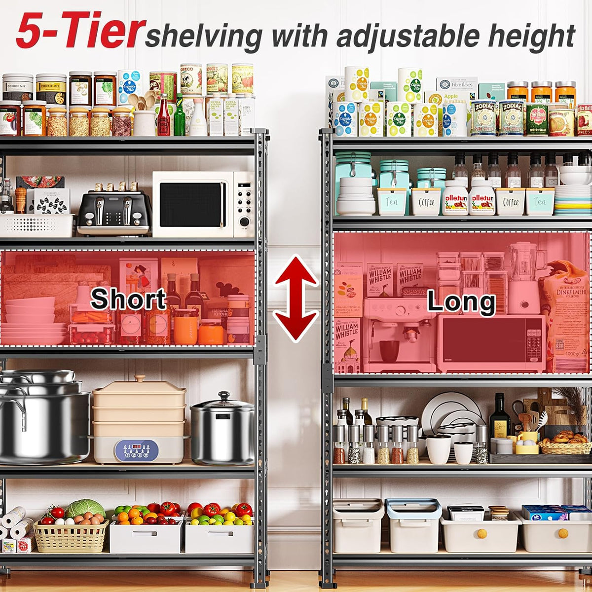 TigerParty 2050LBS Heavy Duty Garage Shelving, 5-Tier Adjustable Storage Shelves, Metal Shelving