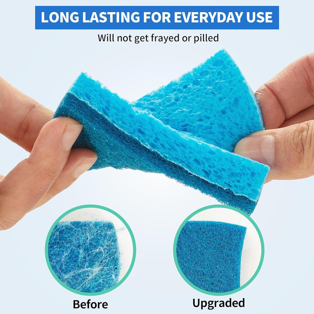 HOMERHYME Non-Scratch Cellulose Scrub Sponges 24 Pack, Kitchen Sponge with Double-Side & Ergonomic