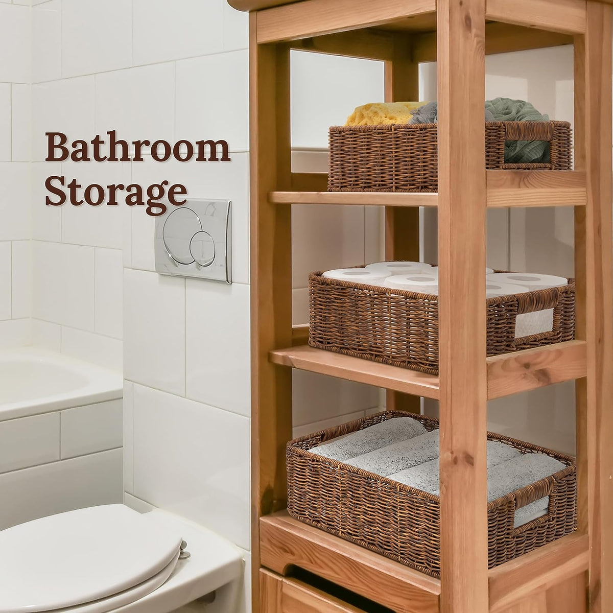 Baskets for Organizing, Undershelf Wicker Storage, Hand Woven Organizer for Closet Organization