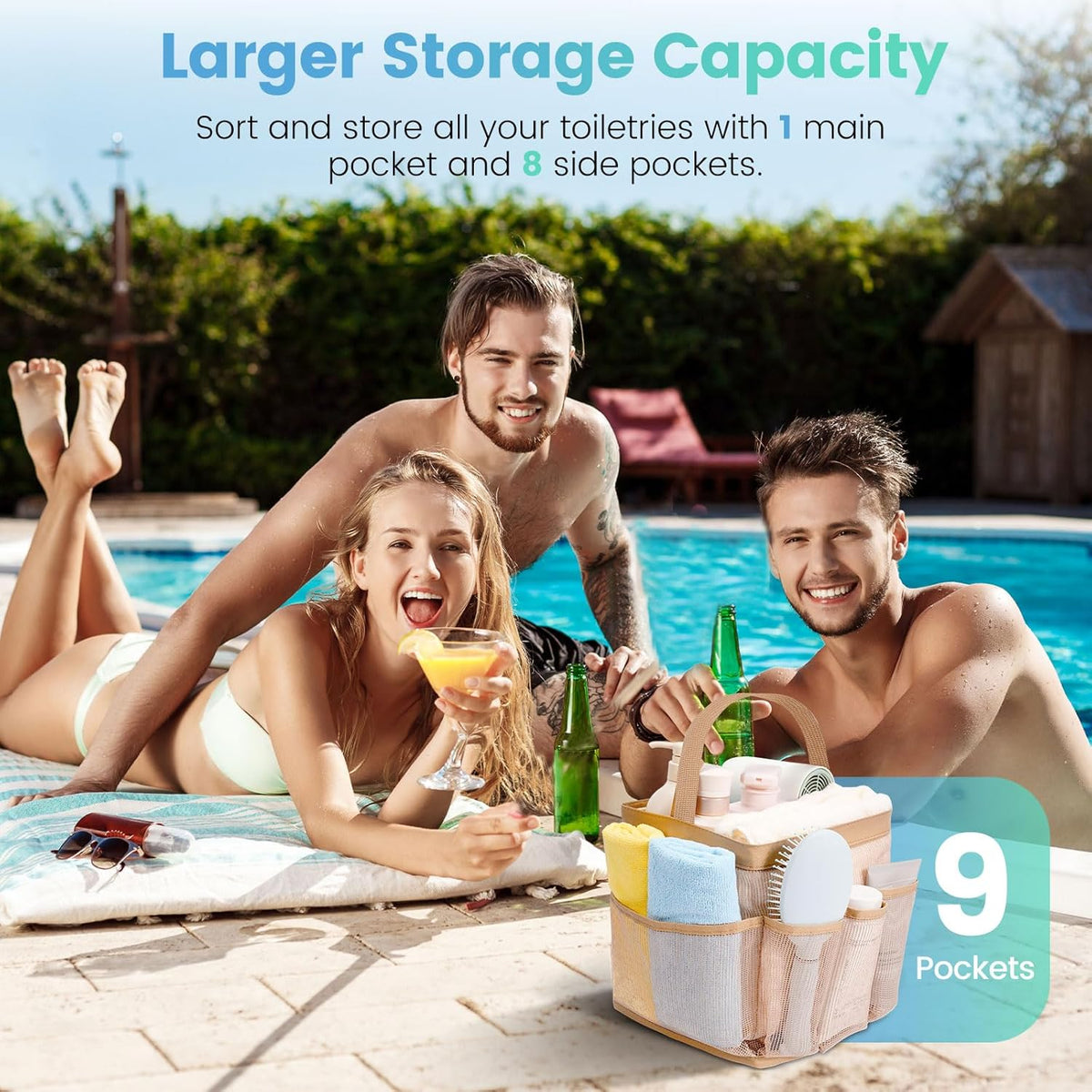 Shower Caddy for College Dorm Room Essentials for Girls with 9 Pockets,Large-Capacity Shower
