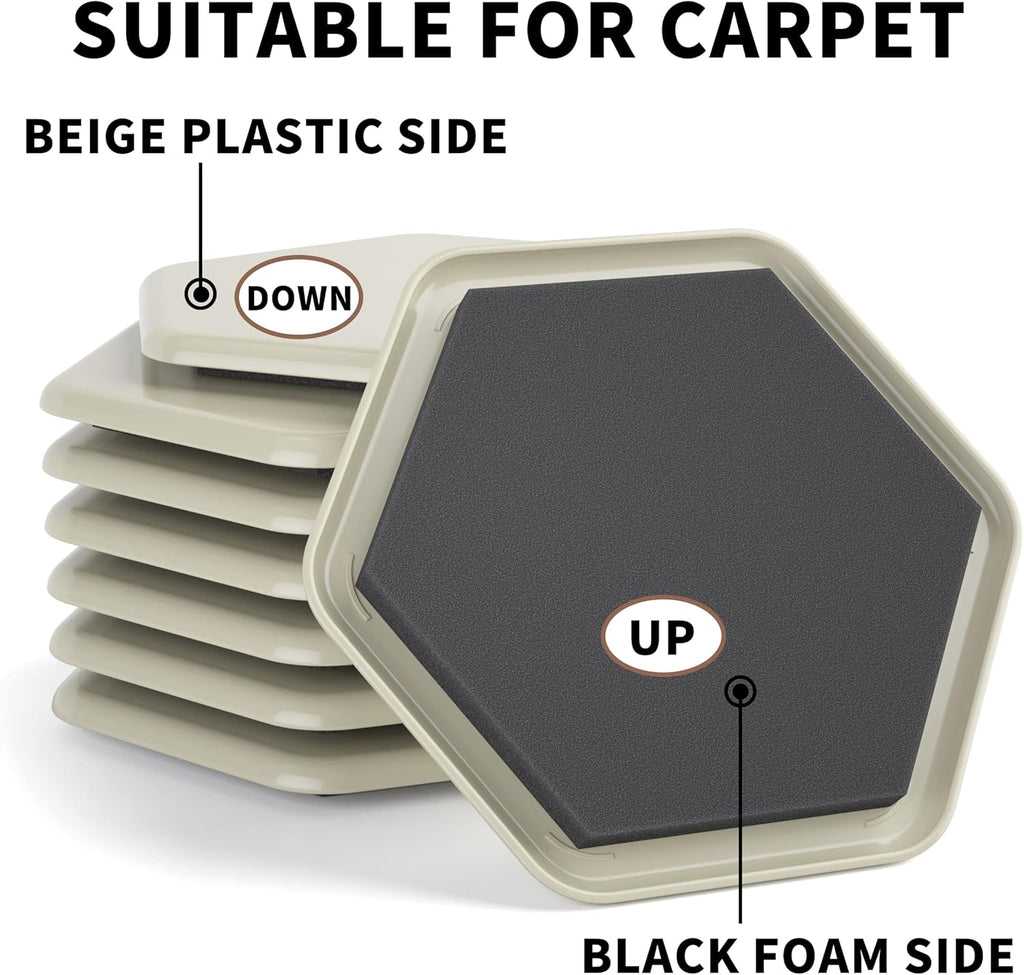 Furniture Sliders - 20 pcs-3 1/2” Hexagon Beige Furniture Sliders for Carpet, Heavy Duty Furniture