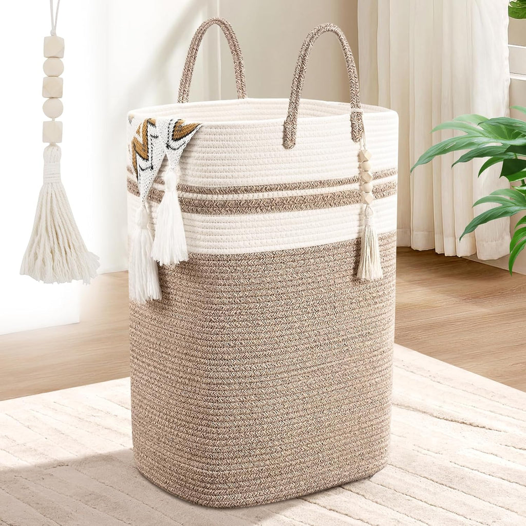 Woven Laundry Basket for Clothes, 65L Large Rectangle Laundry Hampers, Nursery Storage Basket for