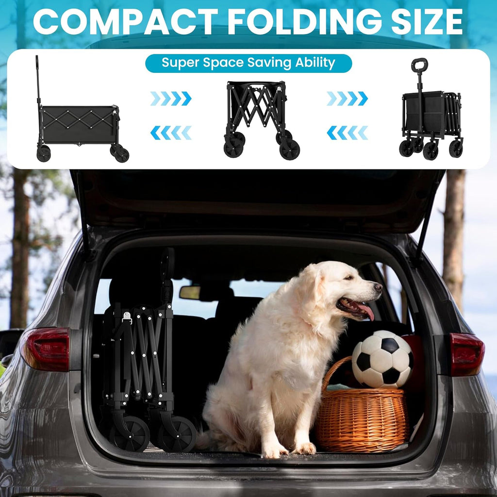 Collapsible Folding Wagon with Tailgate, Wagons Carts Foldable with 350lbs Capacity, Lightweight