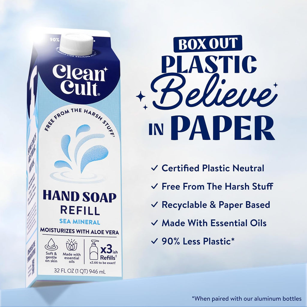 Cleancult Liquid Hand Soap Refill - Sea Minerals - Gentle On Sensitive Skin - Made with Aloe Vera &