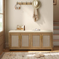 VASAGLE ELLAN Collection - Boho Shoe Bench with Cushion, Entryway Storage Bench with 4 Rattan-Look