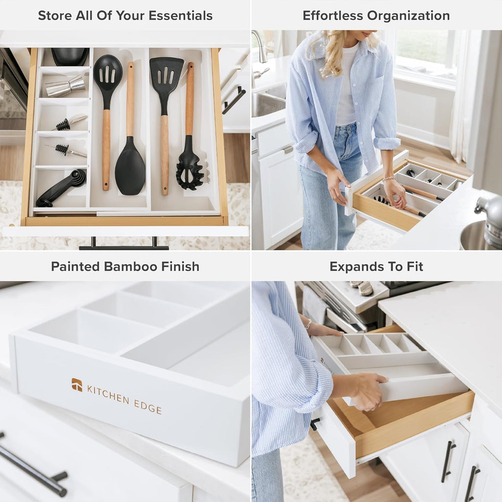 KitchenEdge Adjustable Kitchen Drawer Organizer for Utensils and Junk, Food-Safe Contract Grade