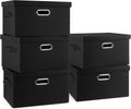 Medium 15" 21 Quart Collapsible Stackable Storage Bins with Lids, 5 Packs Black Foldable Fabric