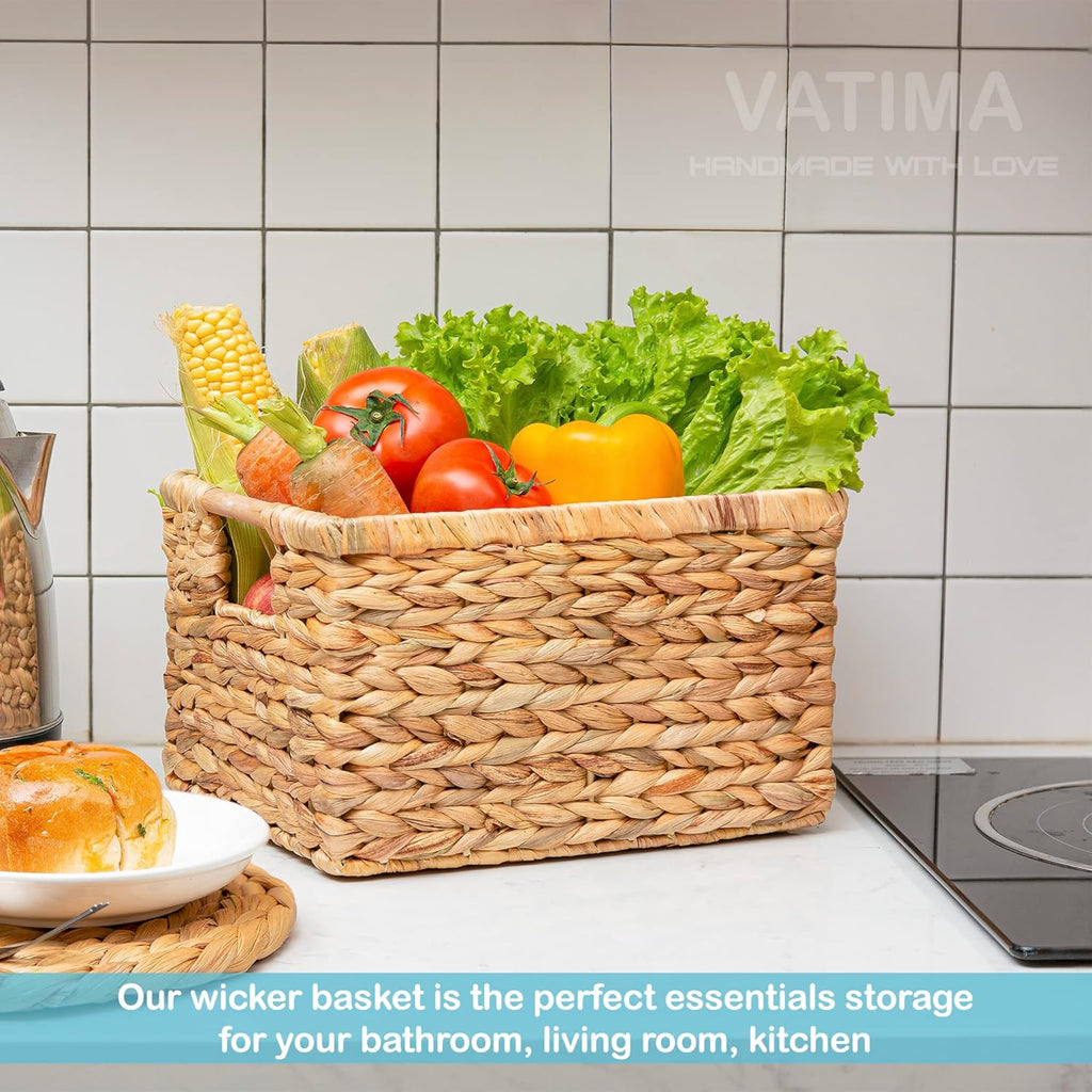 Natural Water Hyacinth storage basket with Handle, Rectangular Organizing Basket for Organizing