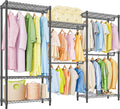 Heavy Duty Rolling Garment Rack 3 Tiers Adjustable Wire Shelving Clothes Rack with Rods Storage