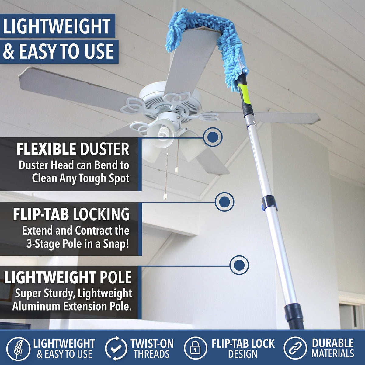EVERSPROUT 20+ Foot High Reach Flexible Microfiber Ceiling & Fan Duster | Bendable to Clean Any Fan